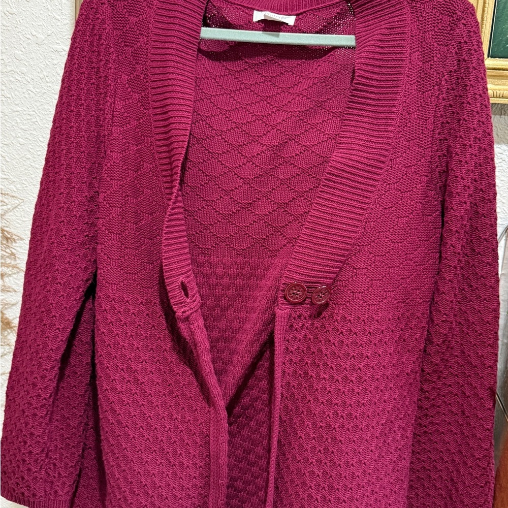 Christopher & Banks Textured Cardigan - Deep Red